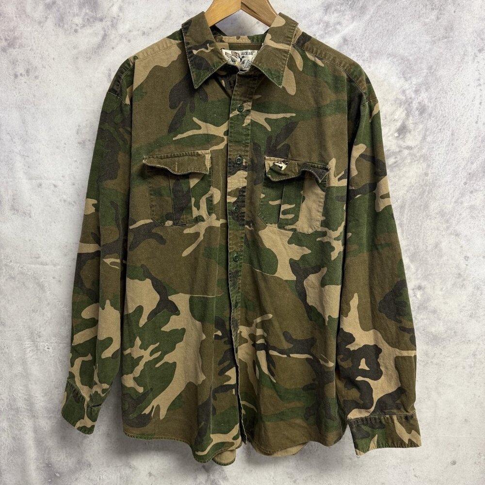 Vintage Duck Bay Camo Shirt Mens XL Button Up Long Sleeve Outdoor Hunting